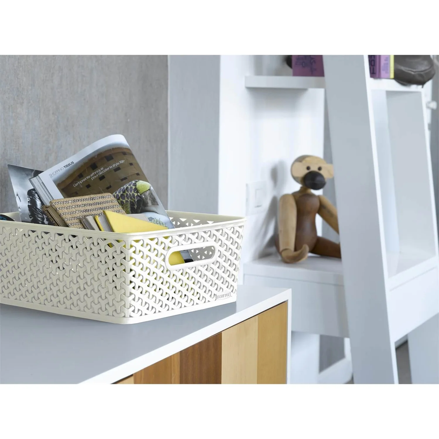 Curver My Style Medium Rectangular Plastic Storage Basket - Vintage White - 13L - Image 2