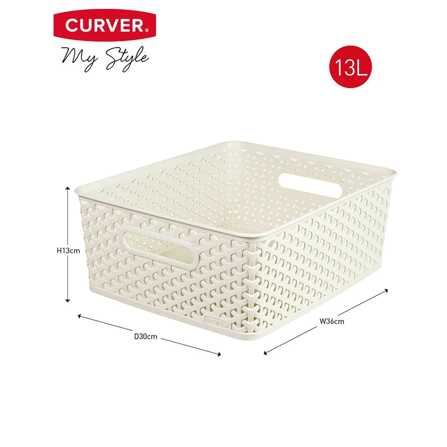 Curver My Style Medium Rectangular Plastic Storage Basket - Vintage White - 13L - Image 8