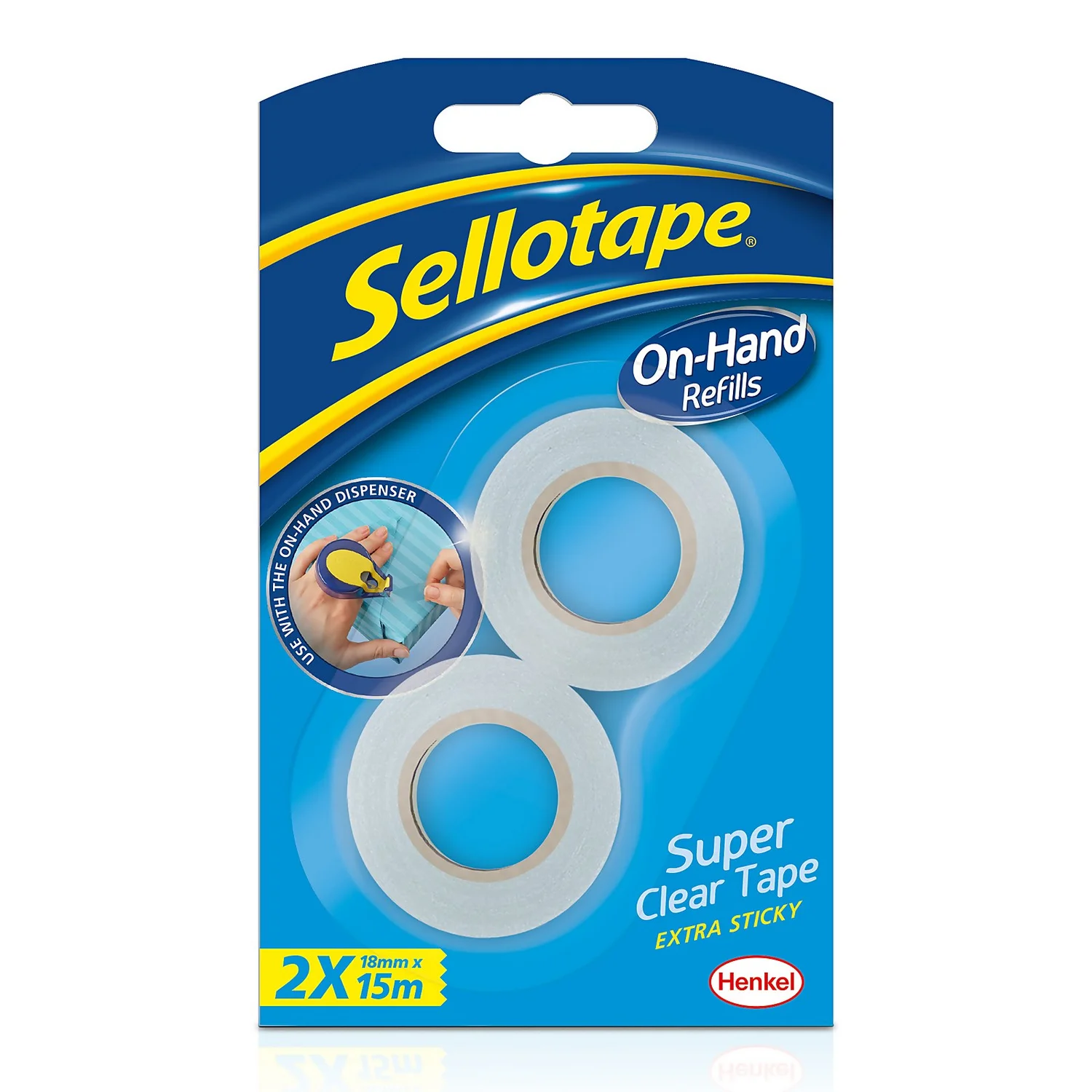 Sellotape On-Hand Dispenser Refills Super Clear Tape 2 Rolls - Image 2