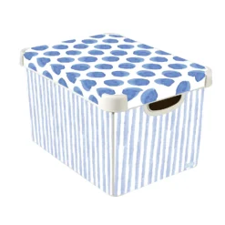 Curver Stockholm Coastal Deco Storage Box - Blue & White - 22L