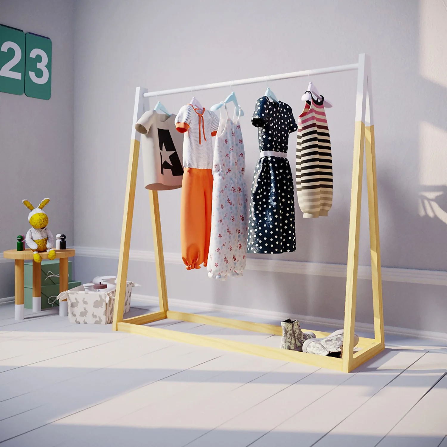 Kids A-Frame Clothes Rail - Natural & White - Image 2